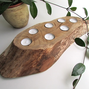 Rustic Tealight Holder, Rustic Oak Candleholder, Rustic Wood Driftwood Art, 7 Tea Candle Holder, Seaside Design Decor, Seven Candle Holder