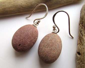 Silver & Stone Earrings, Beach Earrings, Natural Stone Jewelry, Beach Pebble Art, Gift Earrings, Sterling Silver Earrings, Sea Stone Jewelry