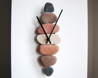 Stone Clock 12.5", Pebble Art Clock, Minimalist Stone Wall Clock, Designer Coastal Decor, Design Clock, Decorative Clock, Coastal Wall Art
