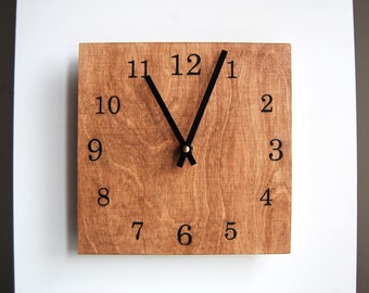 Wooden Clock 8", Wood Timepiece, Minimalist Wood Clock, Scandinavian Design Clock, Silent Wall Clock, White Wood Clock, Brown Wood Clock