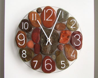 Stone Clock 9.5", Beach Pebble Art Clock, Stone Wall Clock, Beach Theme, Coastal Decor, Seaside Design Clock, Stone & Epoxy Resin Clock