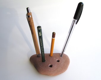 Stone Pen Holder, Heavy Stone Pen Stand, Coastal Office Decor, Office Desk Storage, Desk Accessory, Pencil Stand, Pencil Holder, Pebble Art