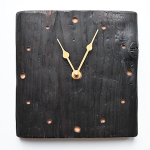 Charcoal Clock 7&quot;, Wooden Clock, Plain Wood Wall Clock, Rustic Clock, Rustic Wood, Scorched Wood Clock, Minimalist Clock, Dark Wood