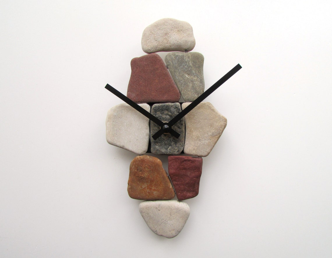 Stone Clock 9.5 Pebble Art Clock Minimalist Stone Wall Etsy