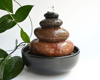 Stone Fountain, Tabletop Fountain, Coastal Meditation Room Decor, Natural Stone Waterfall, Beach Pebble Art, Rock Stacking, Organic Design
