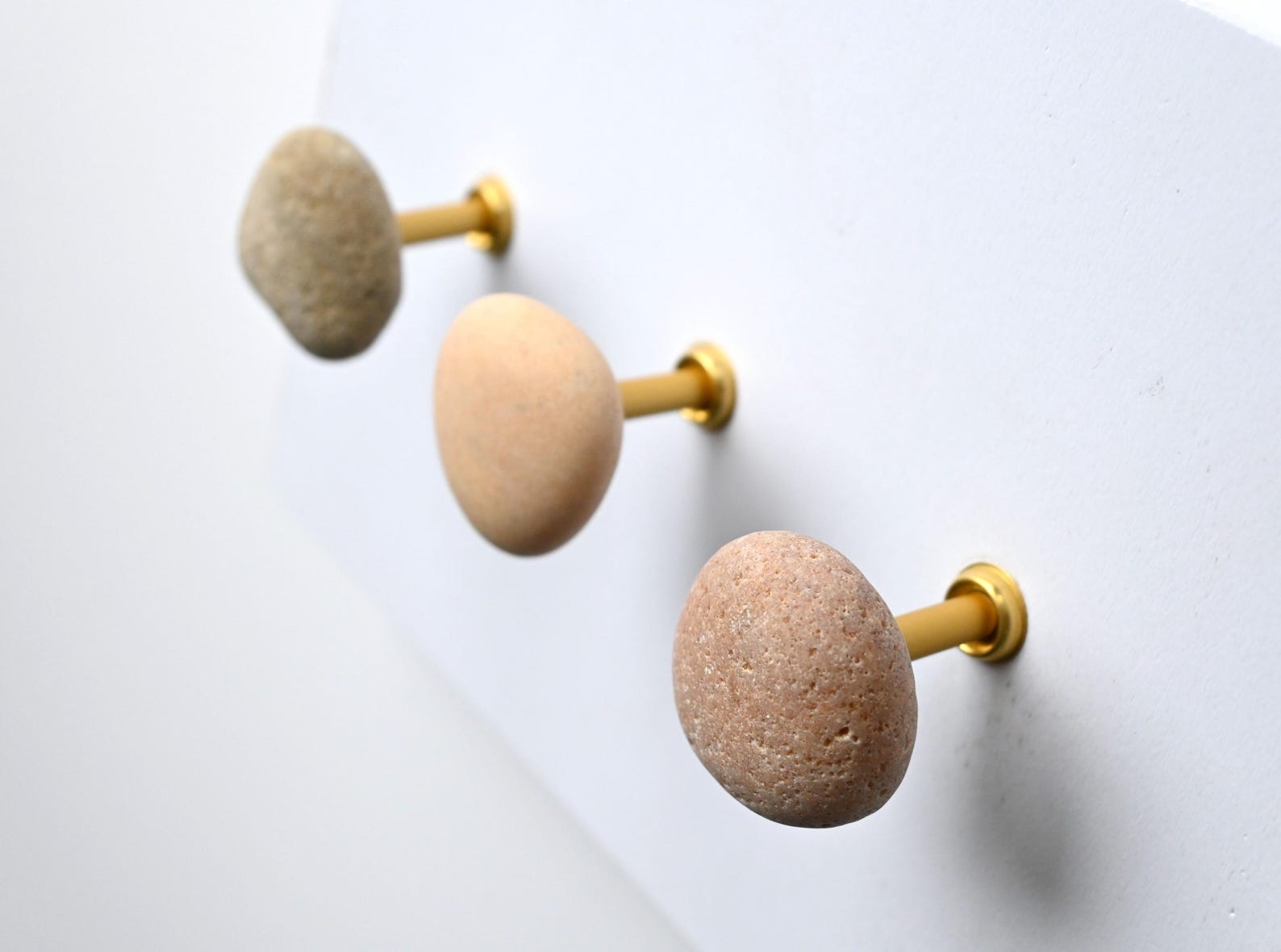 3 Stone Wall Hooks, Gold Color, Pebble Wall Hooks, Coastal Bathroom ...
