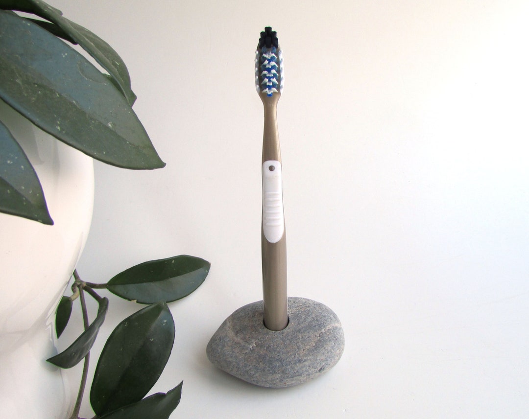 Gray Stone Toothbrush Holder Stone Toothbrush Stand Coastal Etsy