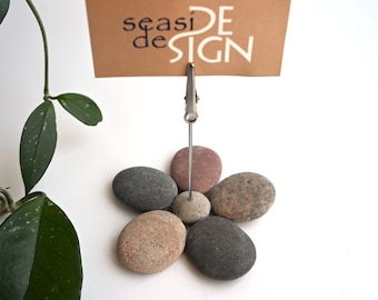Stein Blume Foto Clip Stand, Spaß Bildhalter, Pebble Art Memo Clip, Kreativer Küsten Fotoständer, Strand Stein Hochzeit Tischkartenhalter