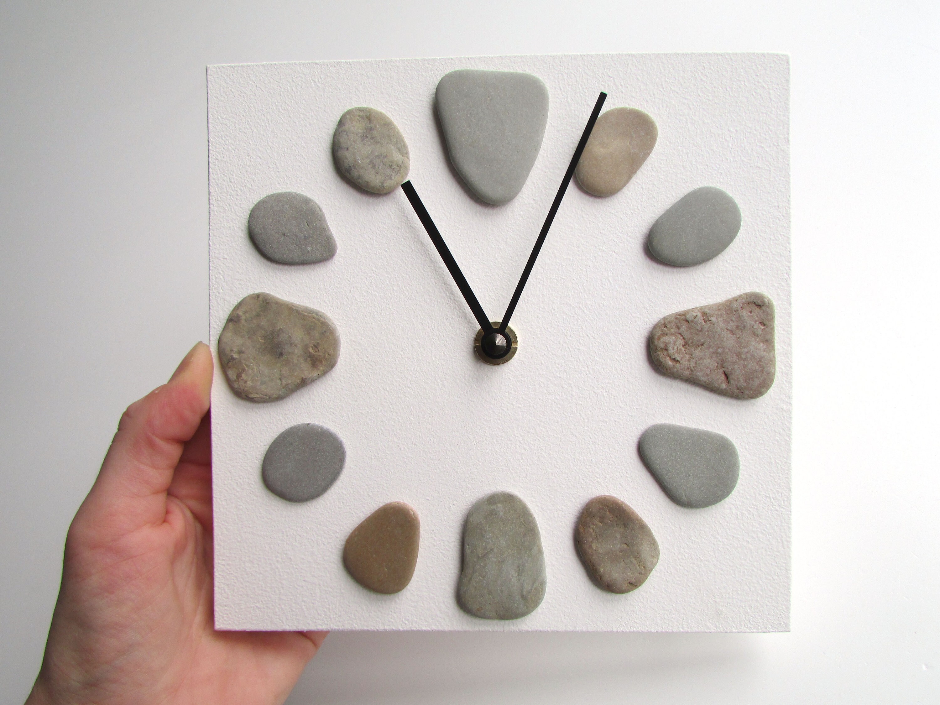 Grey Stone Desk Clock 7 Pebble Art Clock Coastal Etsy