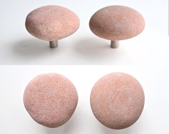 Pink Stone Knobs (Pair), Beach Stone Door Knobs, Natural Stone Cupboard Knob, Sea Stone Pull, Drawer Knobs, Pebble Art, Pebble Handle