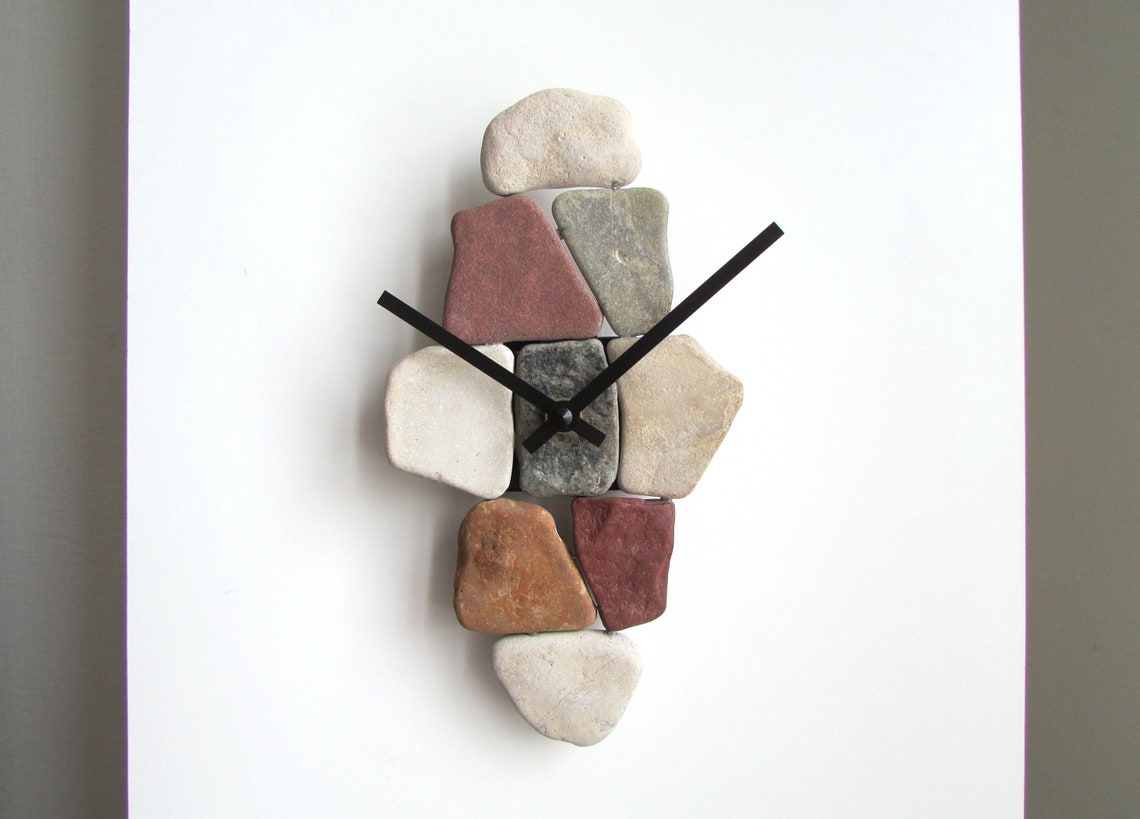 Stone Clock 9.5 Pebble Art Clock Minimalist Stone Wall Etsy