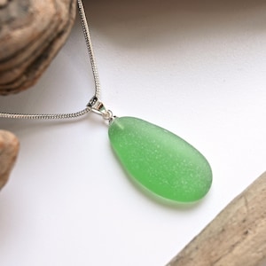 Green Sea Glass Pendant, Sterling Silver Necklace, Natural Sea Glass Jewelry, Grass Green Seaglass, 925 Sterling Silver Chain, Gift Pendant