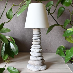Sea Stone Lamp, Coastal Decor Bedside Lamp, Night Light, Natural Stone Lighting, Beach Pebble Art Sea Stone Lamp, Rock Lamp, Organic Design
