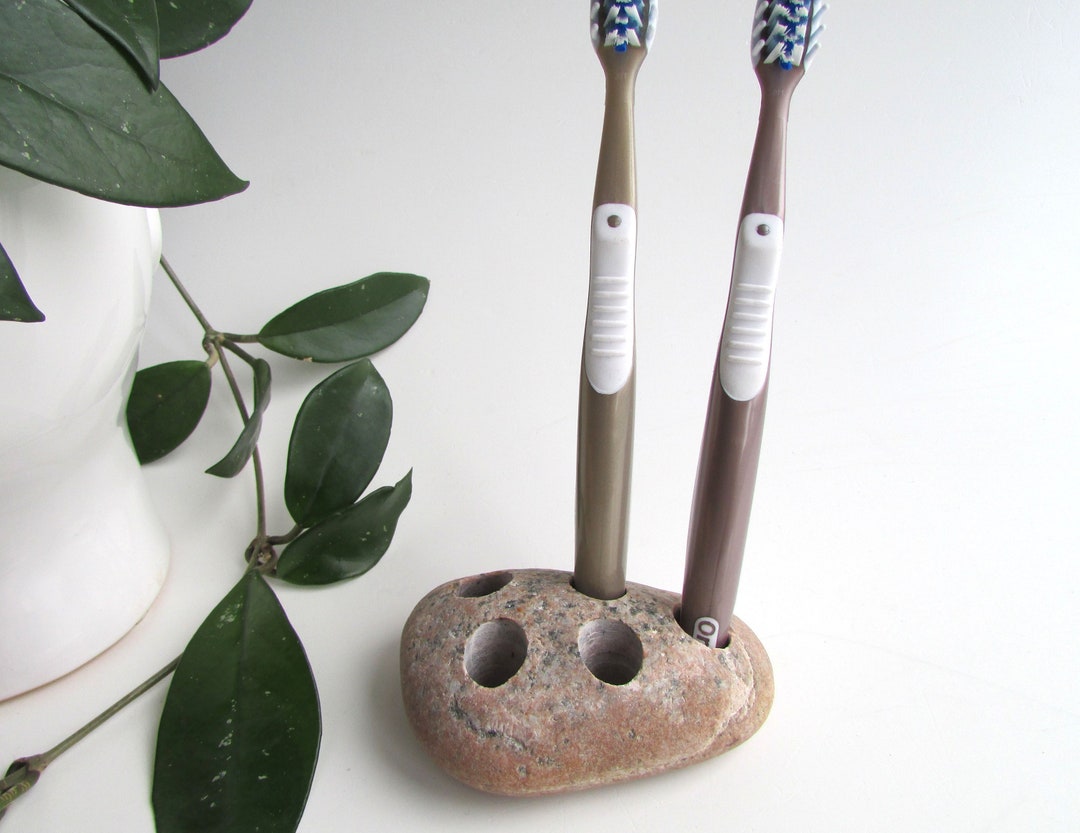 Stone Toothbrush Holder, Stone Toothbrush Stand, Coastal Bathroom Decor