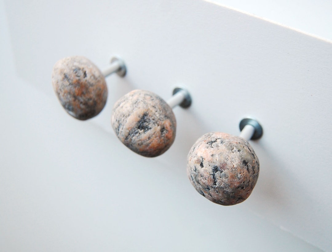 3 Stone Wall Hooks, Bathroom Wall Hooks, Beige Pebble Wall Hooks