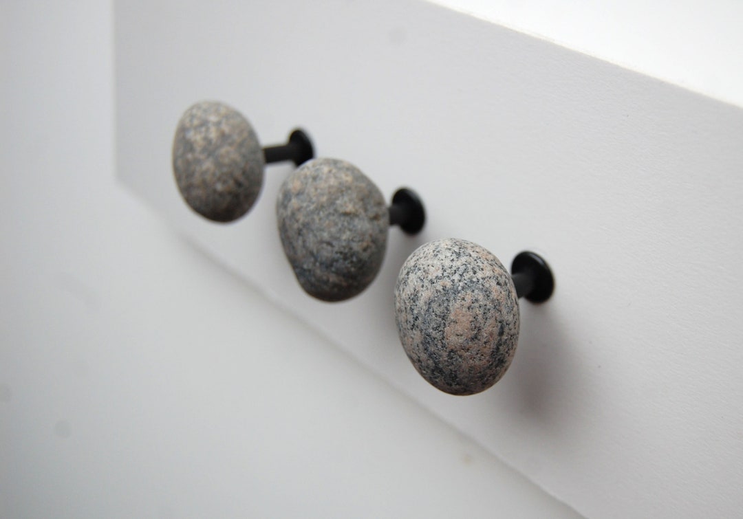 3 Stone Wall Hooks, Black Bathroom Wall Hooks, Gray Pebble Wall Hooks ...