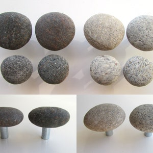 2 Grey Stone Knobs, Pair of Gray Stone Door Knobs, Beach Stone Cupboard Knob, Sea Stone Pull, Drawer Knob, Beach Pebble Art, Stone Handle