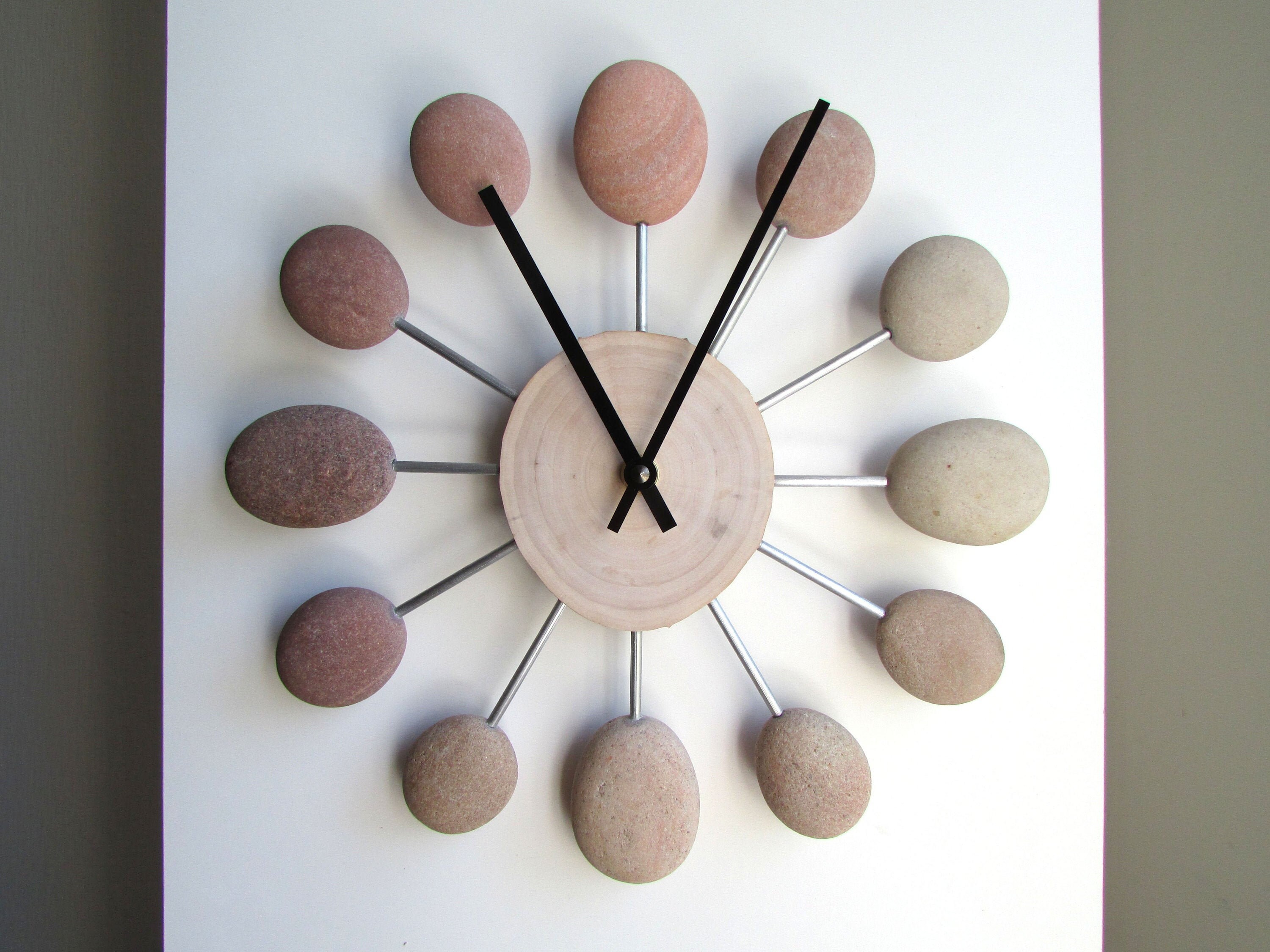Stone & Wood Clock 11.5 Sea Stone Clock Beach Pebble Etsy