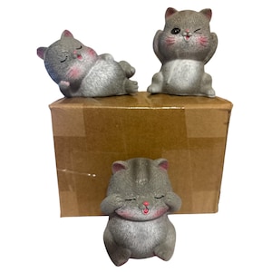 Cute Gray Cat Figures. New in box.