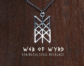 Web of Wyrd Necklace, 20"  Stainless Steel Pendant Necklace, Norse Pagan Pendant, Viking Jewelry