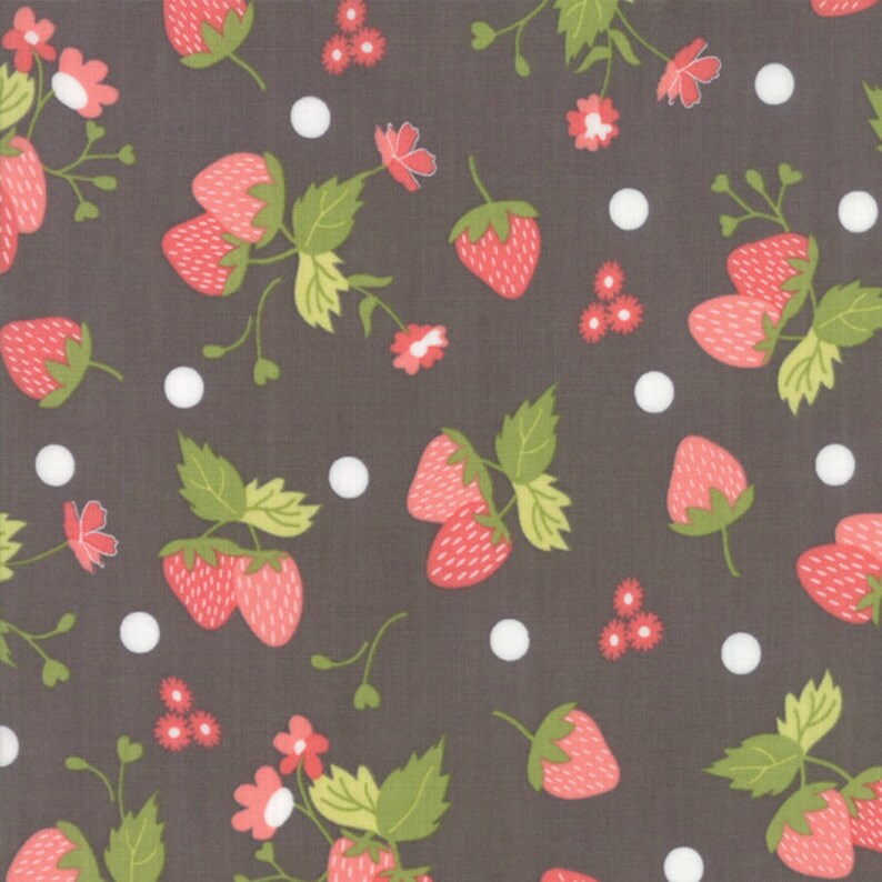 FAT QUARTER Strawberry Jam Fabric Grey Strawberry Fabric Etsy