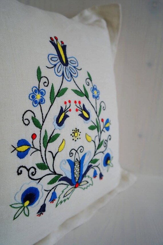 Items similar to Linen pillowcase with Kashubian embroidery, Bedroom