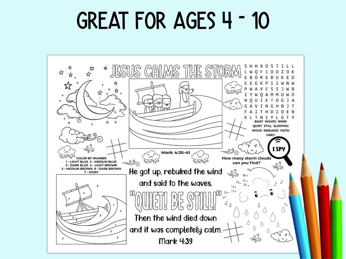 Jesus Calms the Storm Activity Sheet, Children's Church Activity, Bible ...