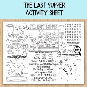 The Last Supper Activity Sheet, Children&#39;s Church Activity, Bible Activity Placemat for Sunday School, Bible Class, Homeschool