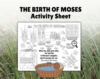 Birth of Moses Activity Sheet, Children's Church, Bible Activity Placemat for Sunday School, Bible Class, Homeschool