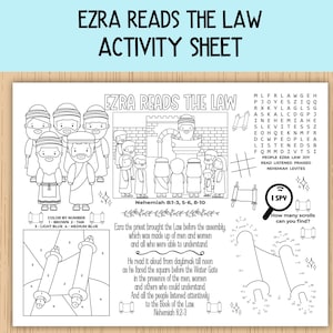 Ezra Reads the Law Activity Sheet, Children&#39;s Church Activity, Bible Activity Placemat for Sunday School, Bible Class, Homeschool