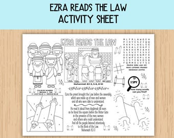 Ezra Reads the Law Activity Sheet, Children's Church Activity, Bible Activity Placemat for Sunday School, Bible Class, Homeschool