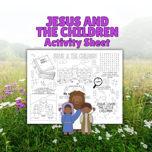 Feuille d'activité Jésus et les enfants, activité religieuse pour enfants, napperon d'activité biblique pour l'école du dimanche, le cours biblique et l'école à la maison