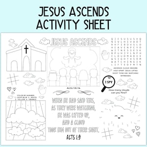 Jesus Ascends Activity Sheet, Children's Church Activity, Bible Activity Placemat for Sunday School, Bible Class, and Homeschool