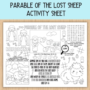 Parable of the Lost Sheep Activity Sheet, Children&#39;s Church Activity, Bible Activity Placemat for Sunday School, Bible Class, and Homeschool