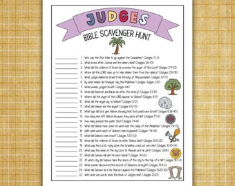 Chasse au trésor de la Bible des juges, jeu-questionnaire sur les juges à imprimer, jeu-questionnaire sur l'étude de la Bible, église pour enfants, école du dimanche