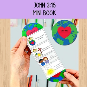 Minilibro de Juan 3:16, De tal manera amó Dios al mundo, manualidad, actividad para la escuela dominical o clase bíblica