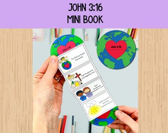 Mini livro João 3:16, Deus amou o mundo de tal maneira, atividade de artesanato para escola dominical ou aula bíblica