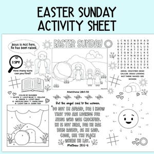 Easter Sunday Activity Sheet, Children's Church Activity, Bible Activity Placemat for Sunday School, Bible Class, and Homeschool