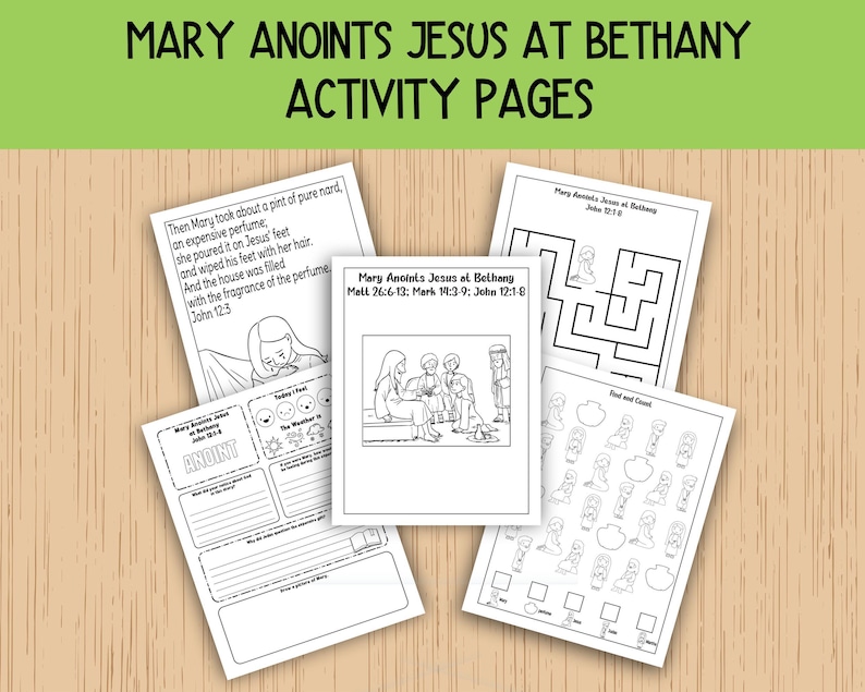 Mary Anoints Jesus at Bethany Activity Pages, Holy Week Activities ...