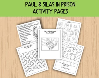 Activiteitenpagina's Paulus en Silas in de gevangenis, zondagsschoolactiviteiten, lespagina's bijbelklas, kleurplaten kinderkerk
