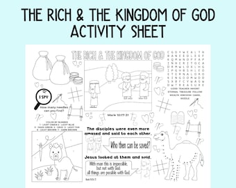 The Rich and the Kingdom of God Activity Sheet, Children's Church, Bible Activity Placemat for Sunday School, Bible Class, Homeschool