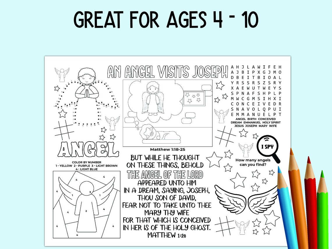 An Angel Visits Joseph Activity Sheet, Children's Church Activity ...