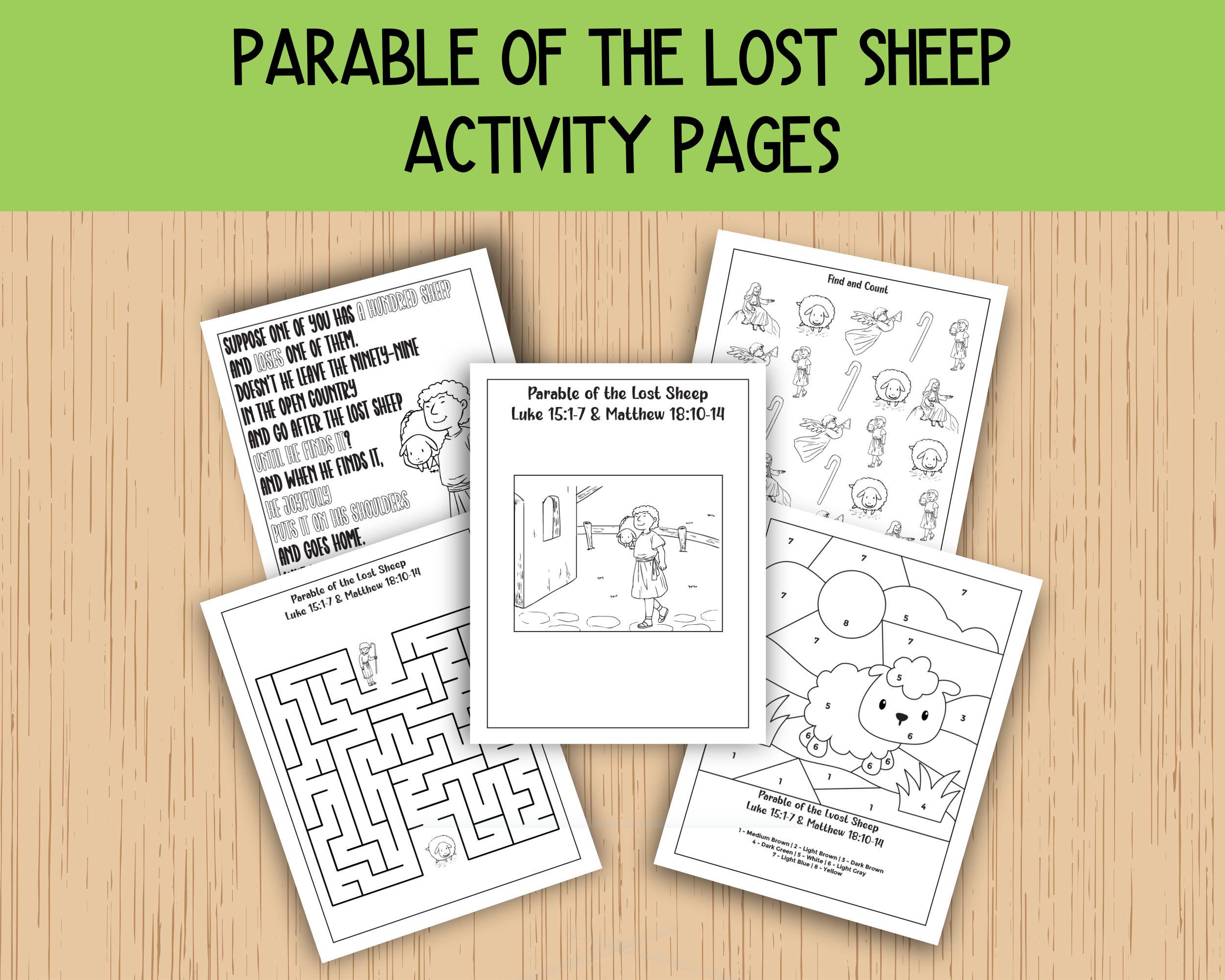Parable of the Lost Sheep Activity Pages, Sunday School Activities, Bible Class Lesson Pages, Children's Church