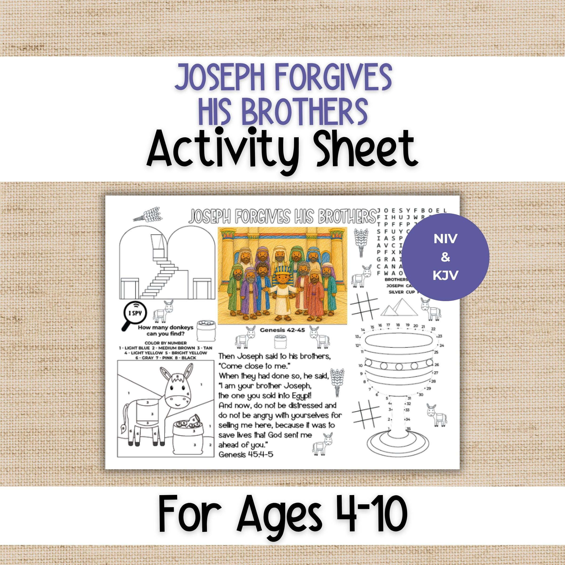 Joseph Forgives His Brothers Activity Sheet, Children's Church, Bible ...
