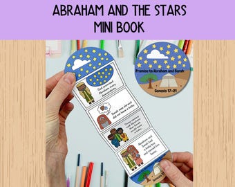 Mini livro Abraão e as estrelas, Promessa a Abraão e Sara, Pai de muitas nações, Atividade de colorir para escola dominical ou aula bíblica