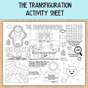 The Transfiguration Activity Sheet, Children&#39;s Church, Bible Activity Placemat for Sunday School, Bible Class, Homeschool