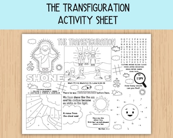 The Transfiguration Activity Sheet, Children's Church, Bible Activity Placemat for Sunday School, Bible Class, Homeschool