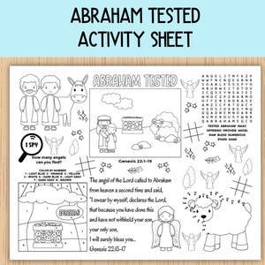 Abraham Tested Activity Sheet, Children&#39;s Church, Bible Activity Placemat for Sunday School, Bible Class, and Homeschool