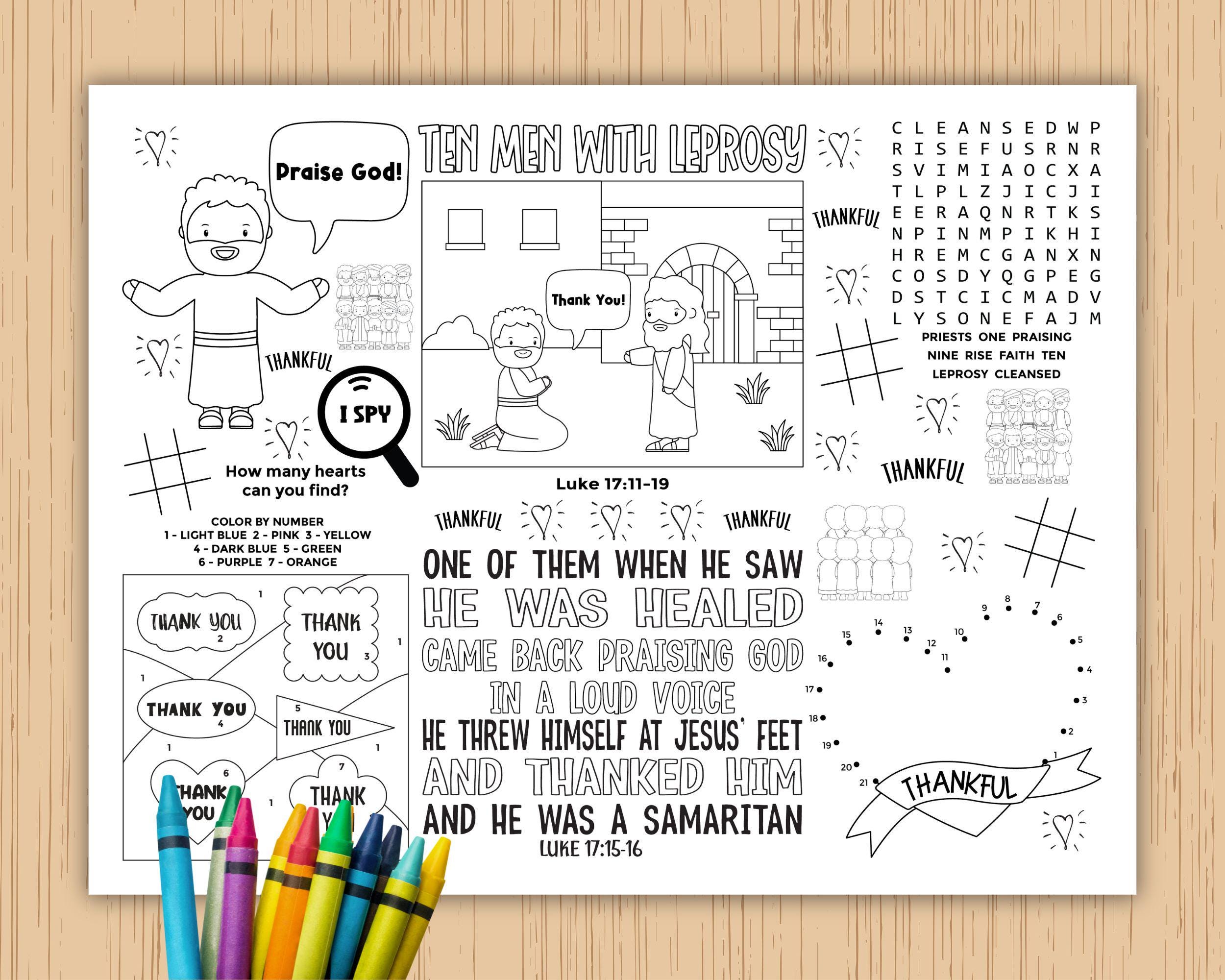 Jesus Heals Ten Lepers Activity Sheet, One Man Said Thank You, Luke 17: ...