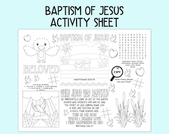 The Baptism of Jesus Activity Sheet, Children&#39;s Church Activity, Bible Activity Placemat for Sunday School, Bible Class, and Homeschool